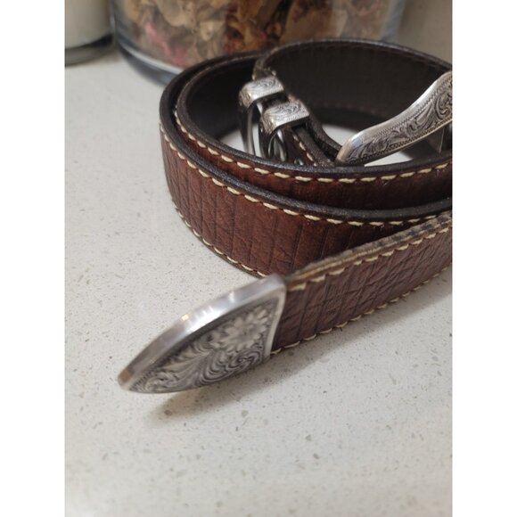 Bison Brand USA Men's Brown Genuine American Bison Leather Belt 42 Vintage - Picture 2 of 10